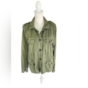 GAP Linen Blend Cinch Waist Army Green Utility 4 Pocket Jacket Size Large